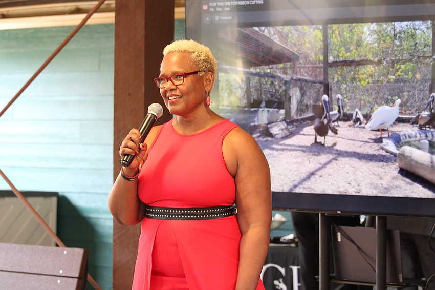 Lisa Charles, a local businessperson and member of the Leadership Sarasota Class of 2026, thanks her fellow classmates for all their contributions to refreshing Save Our Seabirds' outdoor spaces.