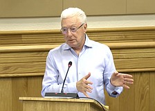 Bay Park Conservancy Founding CEO AG Lafley makes his case to the Sarasota County Commission for funding Phase 3 work at The Bay Park.