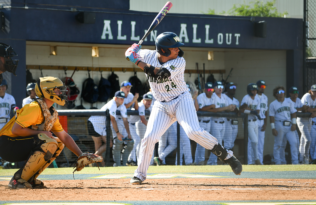 Junior Frayndor Albornoz readied his bat against Winter Haven. He was one of five Wolverines to record a hit in the 2-1 loss.