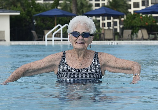 Jean Craig Flynn prepares to swim laps.