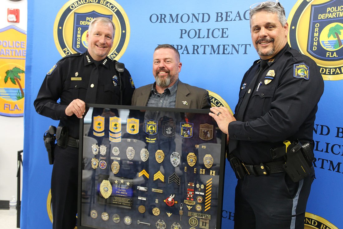 Ormond Beach Police Chief Jesse Godfrey, Capt. DW Smith and Capt. Chris Roos. Photo by Jarleene Almenas