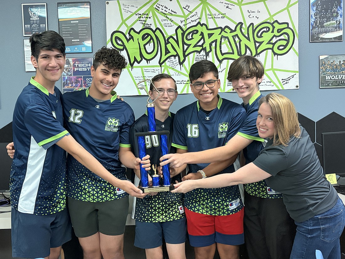 Marcos Lima, Beckett Vorwaller, Cameron Gainey, Alejandro Pereda-Miguez, Jack Aboud and Karen Ashe are excited about the team’s win and all they will accomplish in the future.