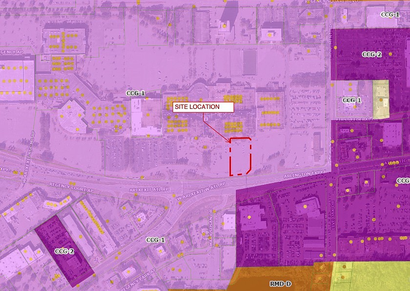 A zoning site location for the proposed Circle K at The Nexus at Regency where the former Regency Square Mall is being redeveloped to include outparcels.