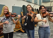 Caroline Bartlomiejczuk, Sage Alcorn and Sofia Ortega are members of the orchestra at Lakewood Ranch High School.