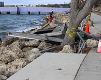 Shoreline damage at Van Wezel Performing Arts Hall is among the nearly $40 million in city recovery expenses left behind by the 2024 hurricane season.