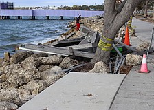 Shoreline damage at Van Wezel Performing Arts Hall is among the nearly $40 million in city recovery expenses left behind by the 2024 hurricane season.