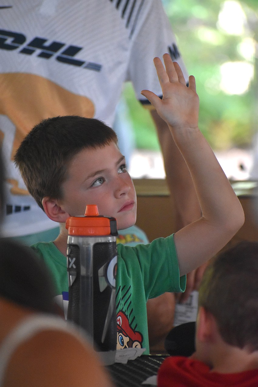 Lakewood Ranch's Jacob Schiessler, 7, is eager to ask questions during the Youth & Teen Fishing Seminar at Summerfield Park May 2.