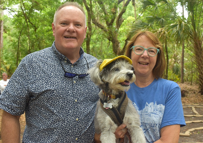 Chris and Debbie Snow were joined by their dog, Vincent Van Dog, for their walk through the labyrinth on World Labyrinth Day May 2.