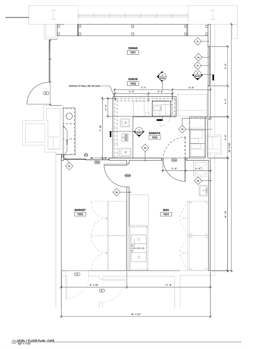 The cafe floor plan shows the uses of the space.