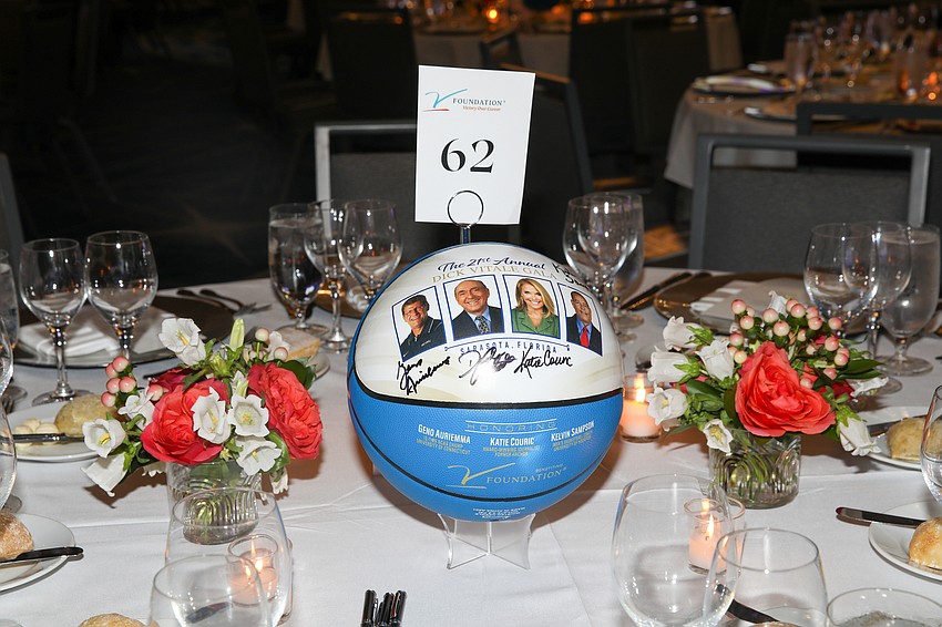 Basketball centerpieces signed by the 2025 Dick Vitale Gala honorees were a welcome addition to the tables.
