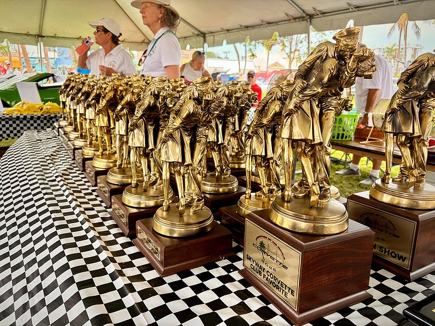 Fitting the theme of celebrating veterans, the coveted Corvettes on the Circle trophies are in the image of Sarasota's famous 