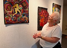 Multimedia artist Peg Green explains how stories of creation inspired this particular quilt. A collection of her works centered on ancient goddesses and muses is now on display at All Angels Episcopal Church.