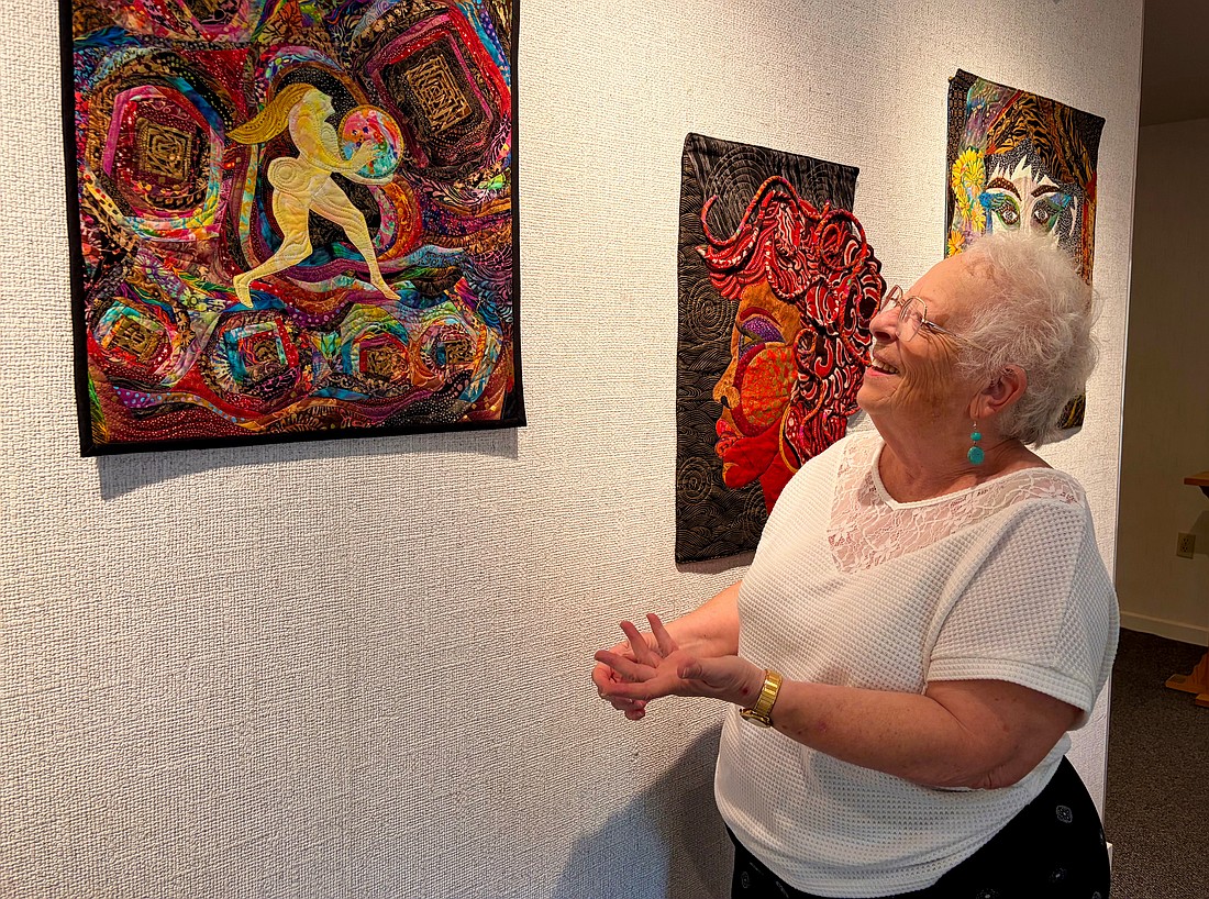 Multimedia artist Peg Green explains how stories of creation inspired this particular quilt. A collection of her works centered on ancient goddesses and muses is now on display at All Angels Episcopal Church.