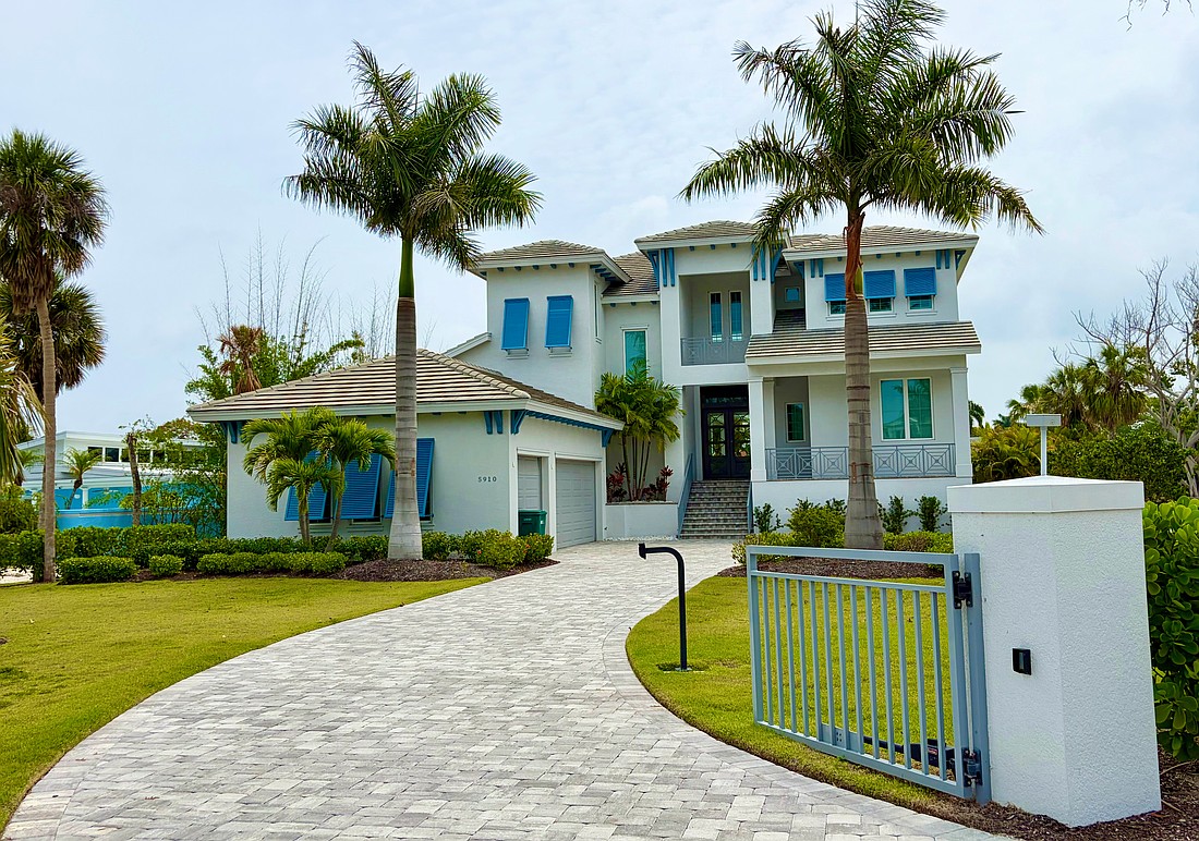 The home at 5910 Gulf of Mexico Drive sold for $4.9 million. Built in 2023, it has four bedrooms, four-and-a-half baths, a pool and 4,272 square feet of living area.