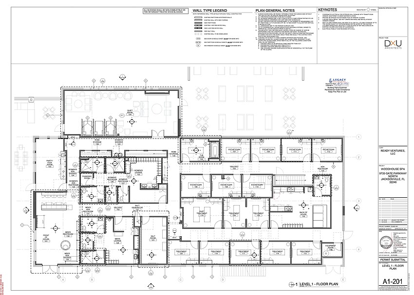 The floor plan  for the first floor of Woodhouse Spa shows the services the spa will provide.