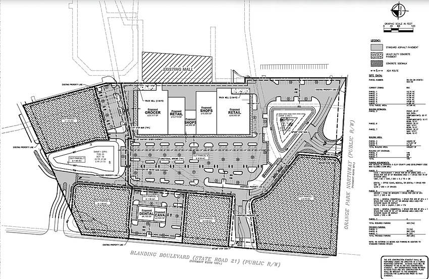 The site plan for the redevelopment of Sears at Orange Park Mall.