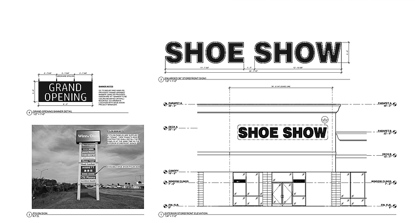 A site plan shows the signage for the store.