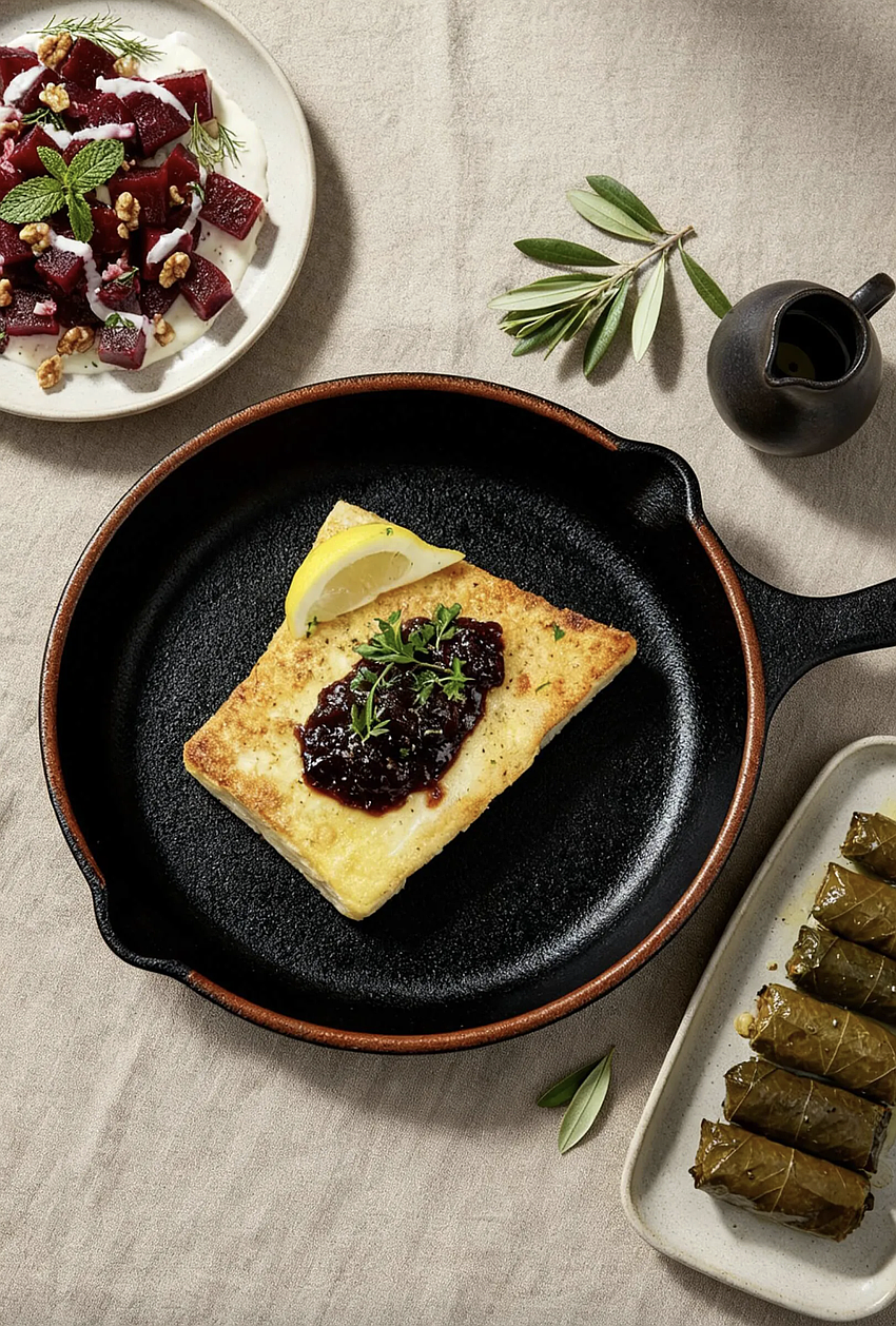 Blu Kouzina's skillet cheese saganaki with figs ($13).