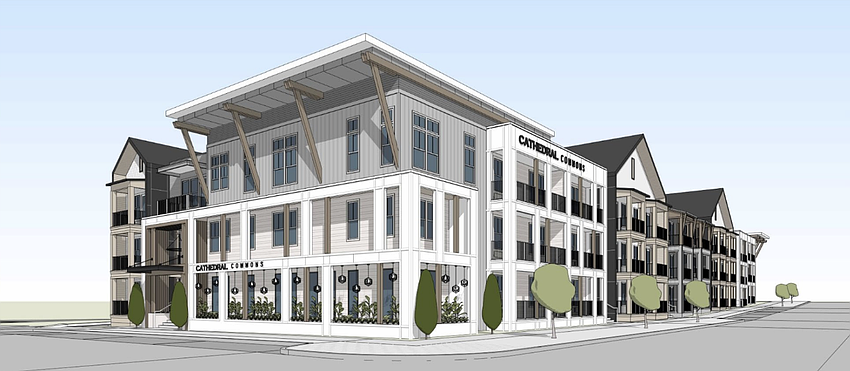 The proposed Cathedral Commons apartments at 527 E. Duval St. comprise two three-story buildings. JWB Real Estate Partners is the developer of the project.