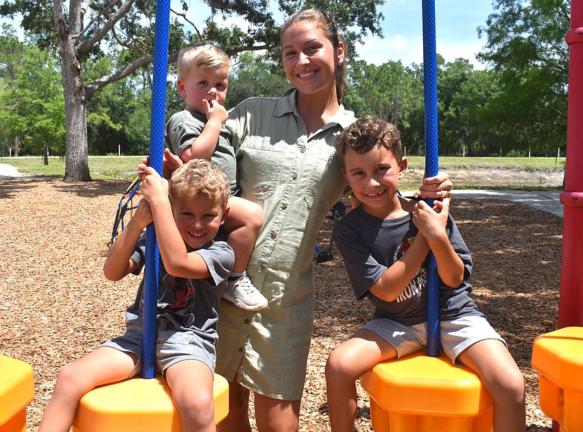 Summerfield’s Olivia Bliss, 31, has always wanted to be a stay-at-home mother and her dream came true with sons Charlie, Cassian and Francis (back).