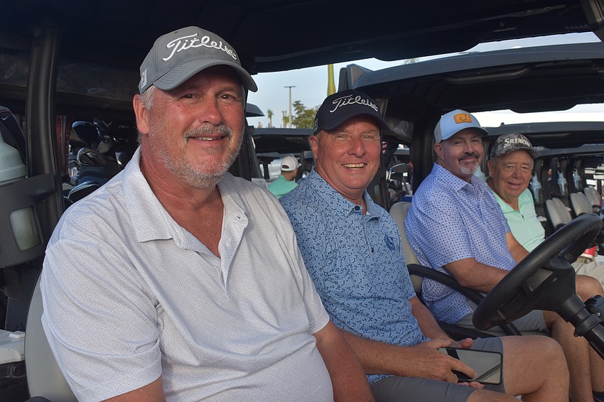 Bradenton's Mark Sturdivant, and Cortez's Mark Ponicsan, Scott Johnson and Tom Bailey, await the start of the Lakewood Ranch Community Foundation Golf Tournament May 8.
