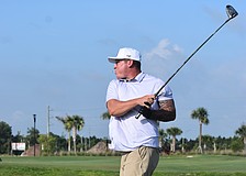 Bradenton's Trey Johnson finishes his swing during the Lakewood Ranch Community Foundation Golf Tournament, which raises funds for local nonprofits.