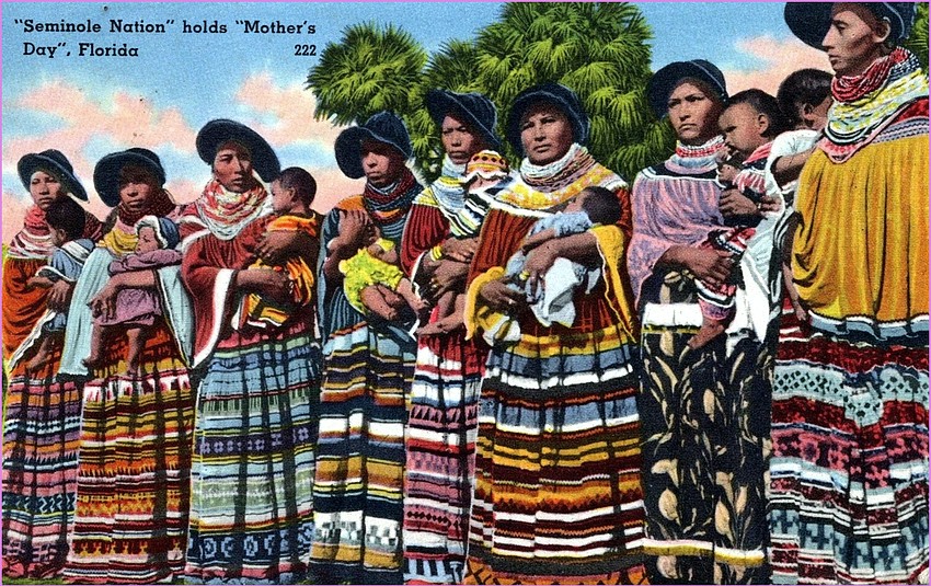 A postcard depicting Seminole Nation's Mother's Day observance, circa 1950. Courtesy of Randy Jaye