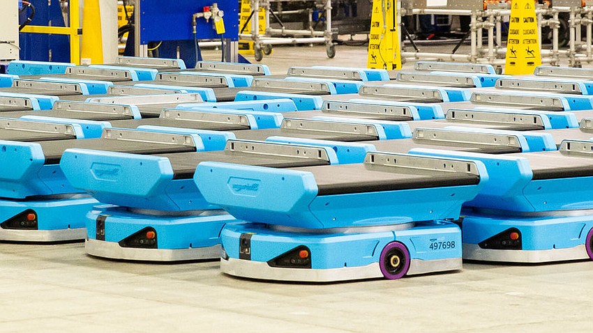 Pegasus robots at the Amazon facility, says Rachel Wein, are conveyor-belt robots that take labeled packages and sort them.