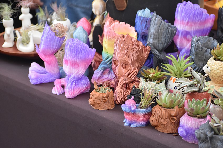 Colorful merchandise sits on display.