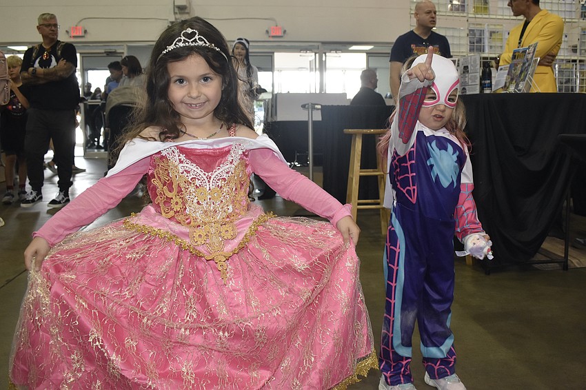 Aria Allen, 6, and her cousin Kira Luty, 3, showcase their costumes.
