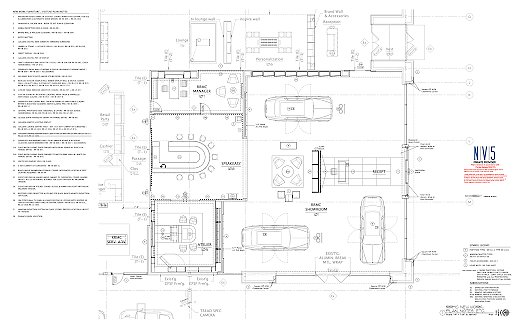 A floor plan for Rolls-Royce at the former Jaguar dealership shows a showroom with space for three cars, a speakeasy and an atelier design studio for customization of cars.