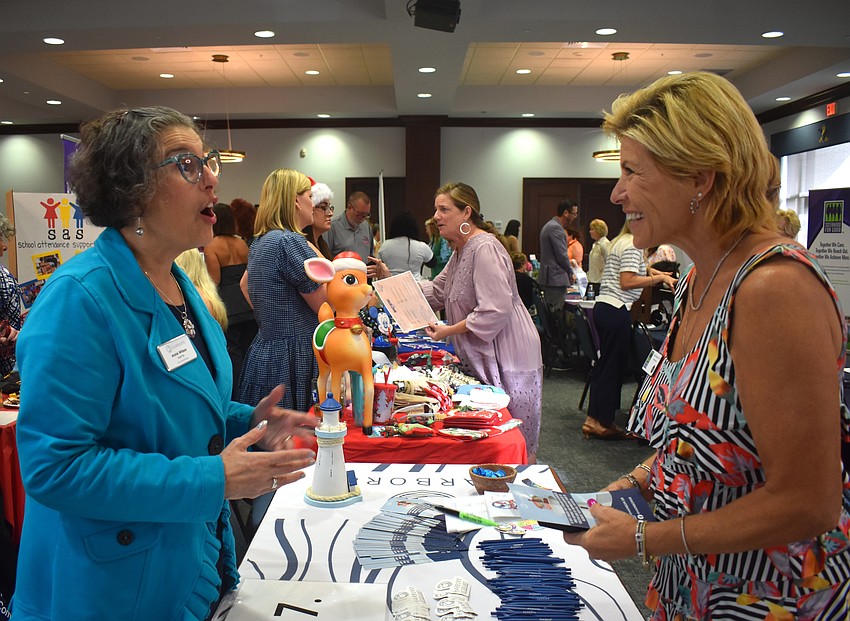 Harbor58 Volunteer Mentor Annie Wilson tells Sisterhood for Good Founder and President Angela Massaro-Fain a grant would help fund an internship program.