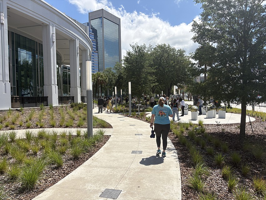 A trail runs through the new Riverfront Music Garden, connecting the park’s open turf area to Riverfront Plaza.