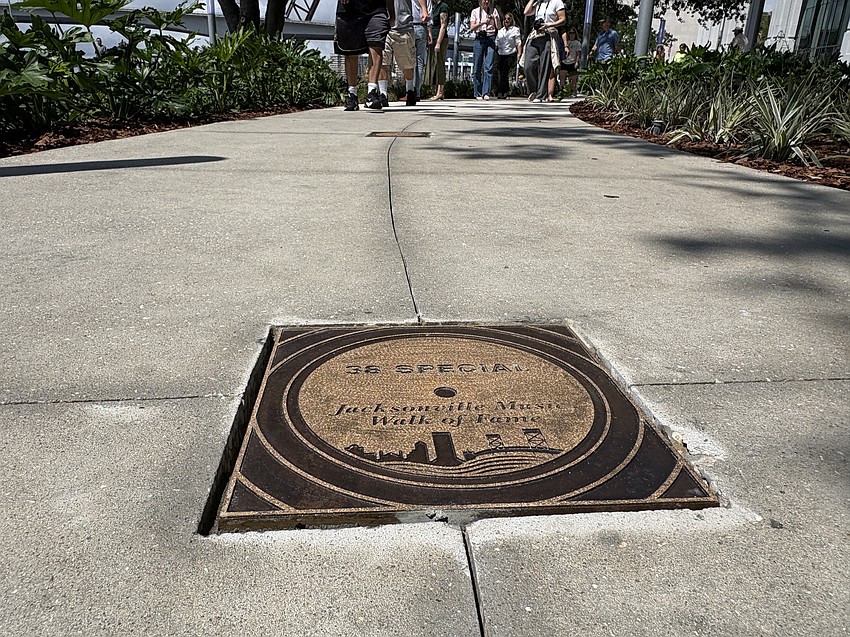 Plaques embedded into the Riverfront Music Garden’s sidewalk feature some of the most notable music figures with ties to Jacksonville, including Ray Charles, the Allman Brothers Band, Tim McGraw, Ma Rainey, 38 Special, and brothers James Weldon Johnson and John Rosamond Johnson.
