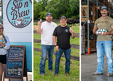 From left: Katelyn Diaz serves up smiles at Sip n Brew, the coffee trailer she launched with her parents shortly after graduating from Lakewood Ranch High. Partners Scott Wacha, left, and Brandon Whitman hold their Moo-Jitsu spice blends, a backyard-idea-turned-growing-business rooted in family, flavor and a bit of humor. Jason Huh, founder of STEEL Supplements, showcases Sodi Pop and Omni — two of the company’s expanding beverage lines aimed at a broader audience.