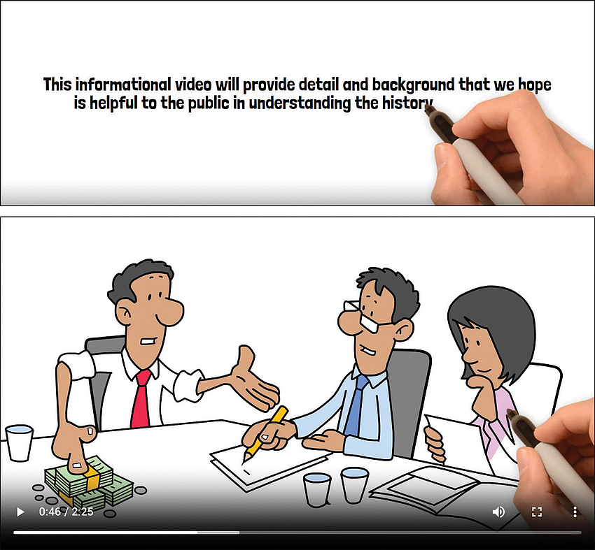Above are two images from the tax collector’s video, produced by the Lou Hammond Group public relations firm.
