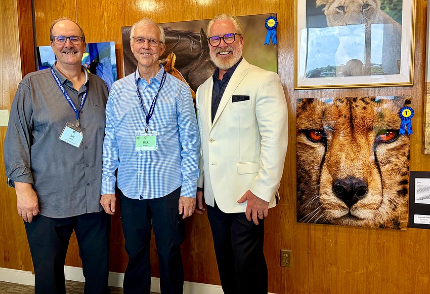Lakewood Ranch Digital Photography Club members Bill Mills, Dick Foster and Rick Waid earned their blue ribbons for works displayed at the new Plymouth Harbor gallery.