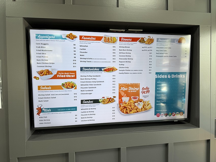 Shrimp Shack’s menu features shrimp, fish, scallops, chicken strips and a cheeseburger.