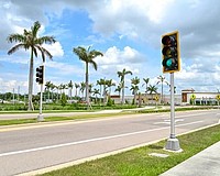 Sarasota County this week activated the traffic light, the first of its kind in a roundabout in the area, the county said.