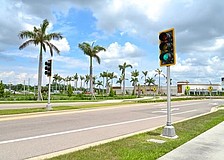 Sarasota County this week activated the traffic light, the first of its kind in a roundabout in the area, the county said.