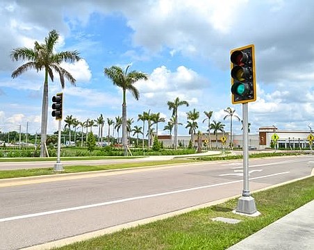 Sarasota County this week activated the traffic light, the first of its kind in a roundabout in the area, the county said.