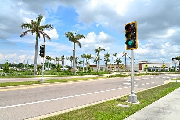 Sarasota County this week activated the traffic light, the first of its kind in a roundabout in the area, the county said.