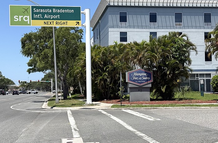The new Kompose Hotel at SRQ Airport will be built behind this Hampton Inn along University Parkway.