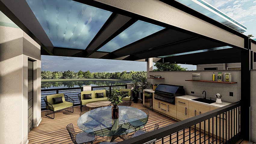 The rooftop terrace can be upgraded with an outdoor kitchen, rooftop trellis, canvas shade or rolling louvers. The rooftop terrace can be upgraded with an outdoor kitchen, rooftop trellis, canvas shade or rolling louvers.