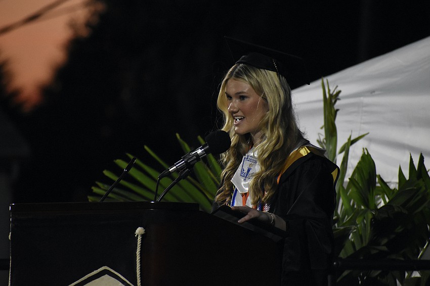 Student speaker Eden Hurley addresses the crowd.