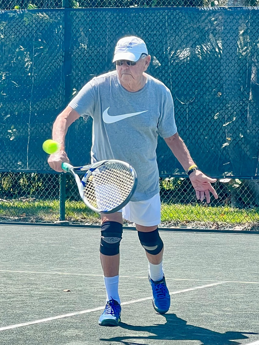 Even up to this year, centenarian Harold Goldstein could be found working on his swing out on the tennis courts. Even up to this year, centenarian Harold Goldstein could be found working on his swing out on the tennis courts.