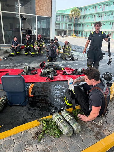 Ormond Beach Firefighters respond to the Makai Beach Lodge fire. Photo courtesy of the Ormond Beach Professional Firefighters/Facebook