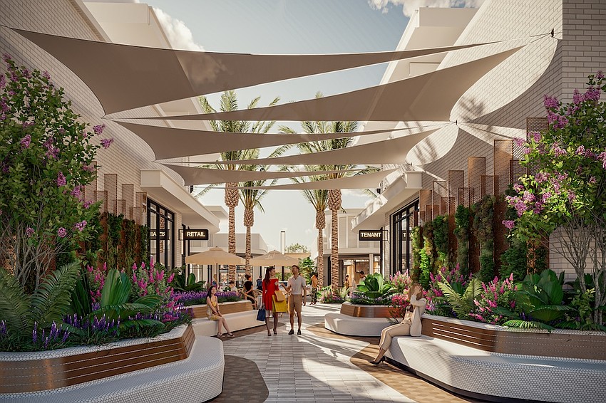 The Sarasota Square redevelopment project will include lush landscaping, shaded pedestrian corridors and gathering spaces.