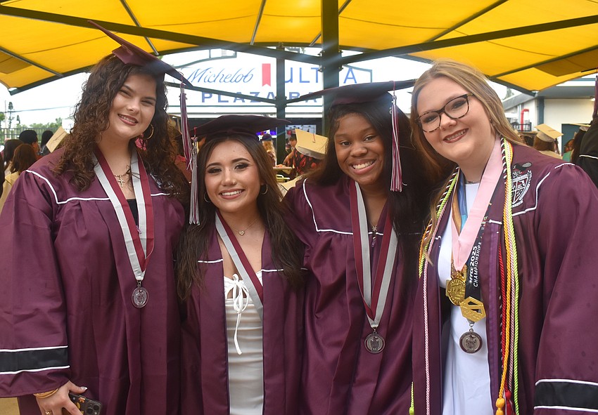 Raylin Sparks, Hazel Sauceda, Makiyah Stroman and Riley McGee prepare to finish their Braden River High School careers May 19.