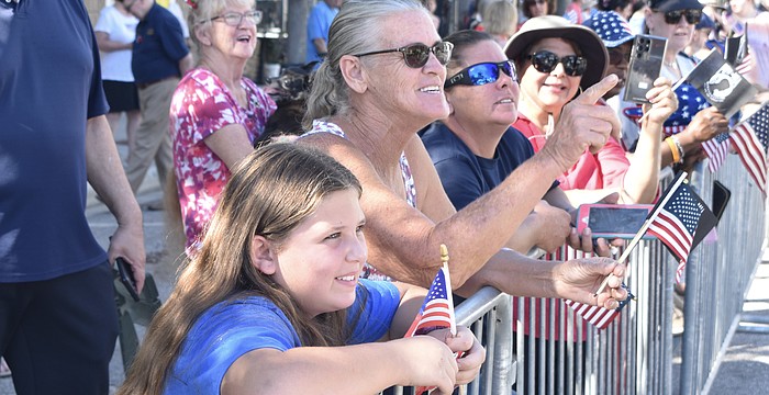 The annual Memorial Day parade kicks off on Main Street in Sarasota at 10 a.m. on Monday, May 25. Rebecca Souders, 10, Jessica Wilhelm and Beth Duranceau watch the parade in 2023.
